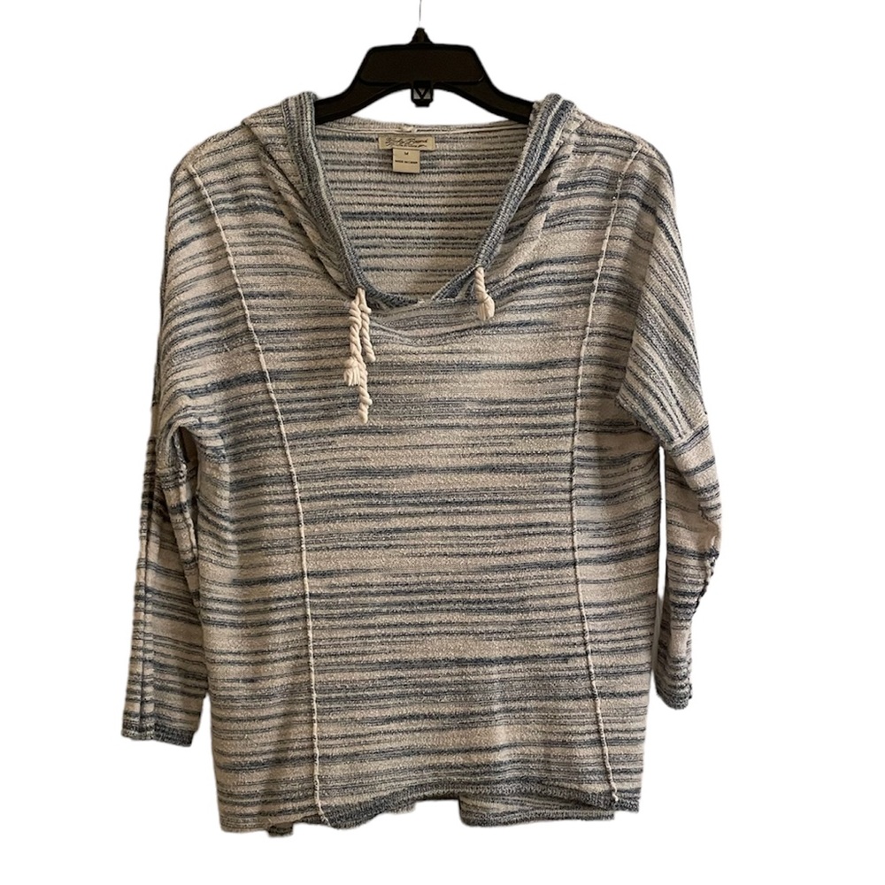 LUCKY BRAND Blue and White Knit Hoodie Sweater